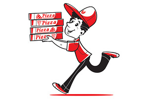 Cartoon pizza delivery. Vector.