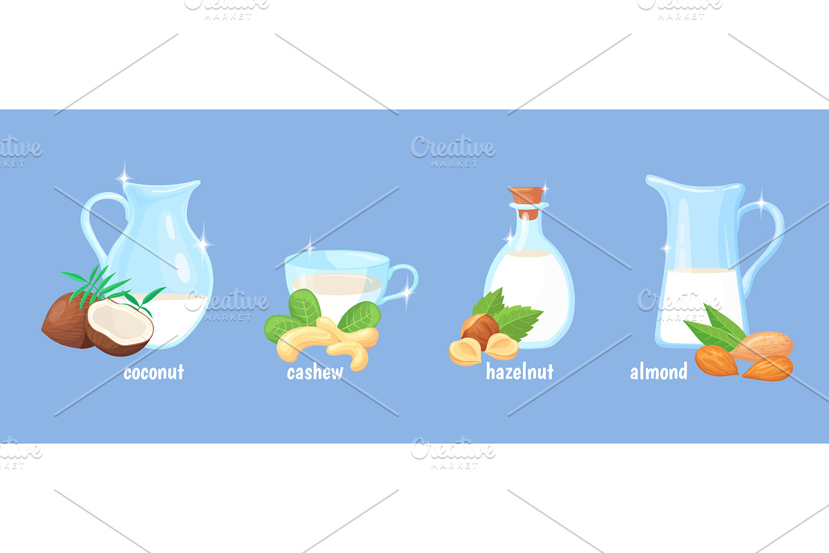 Vegetable milk. Vegan natural milk, a Food Illustration by Stock-Smart-Start