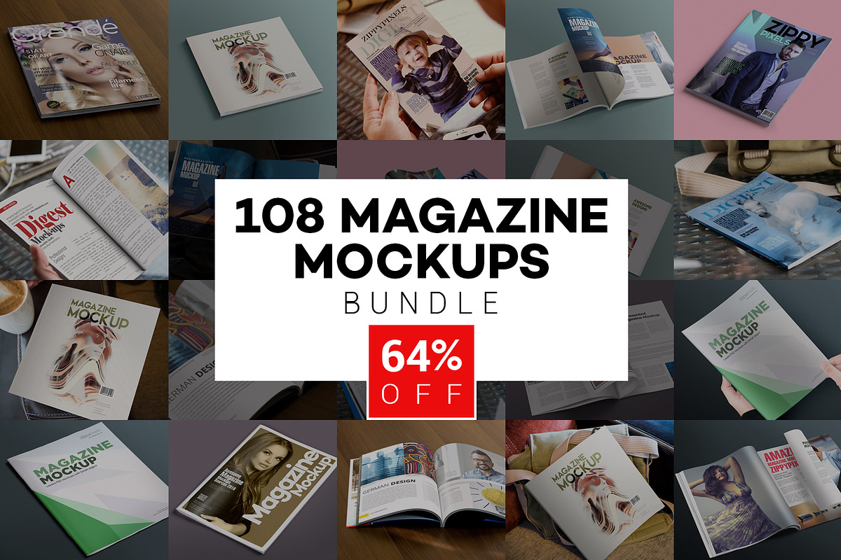 108 Magazine Mockups Bundle, a Print Template by ZippyPixels (Photo 1 of 9)