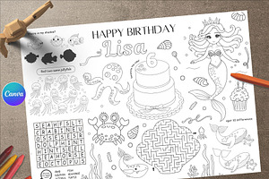 Mermaid Birthday Coloring page, a Poster Template by AIW SOLUTIONS