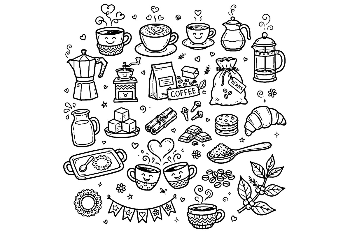 Cute doodle cartoon coffee shop, a Food Illustration by Voodz_shop (Photo 1 of 3)