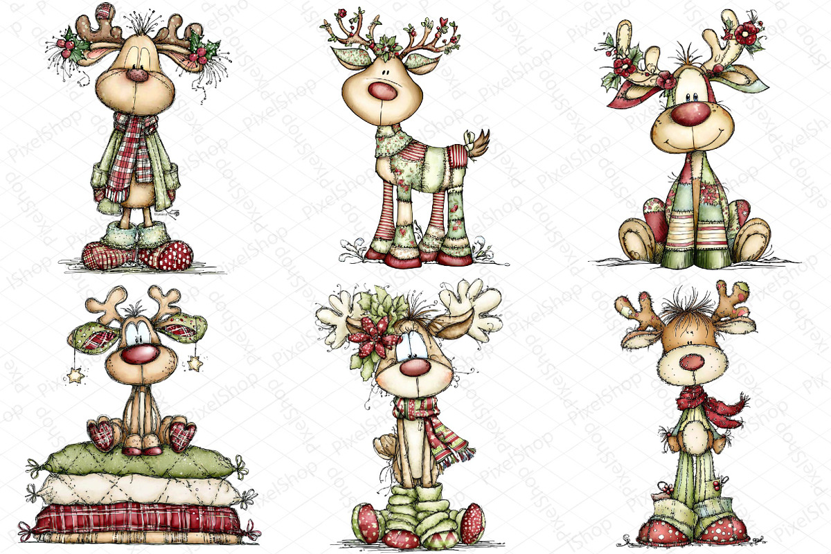 Whimsical Patchwork Reindeer Clipart, an Illustration by DreamPrint404 (Photo 6 of 7)