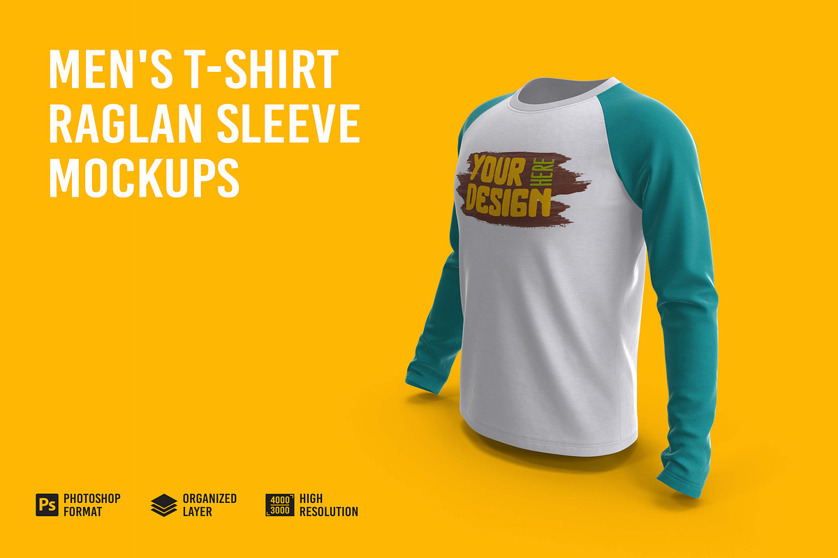 Men's Tshirt Raglan Sleeve Mockup, a Shirt Mockup by Aprndy85 (Photo 1 of 6)