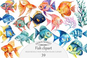 Watercolor fish clipart, an Illustration by Design Market