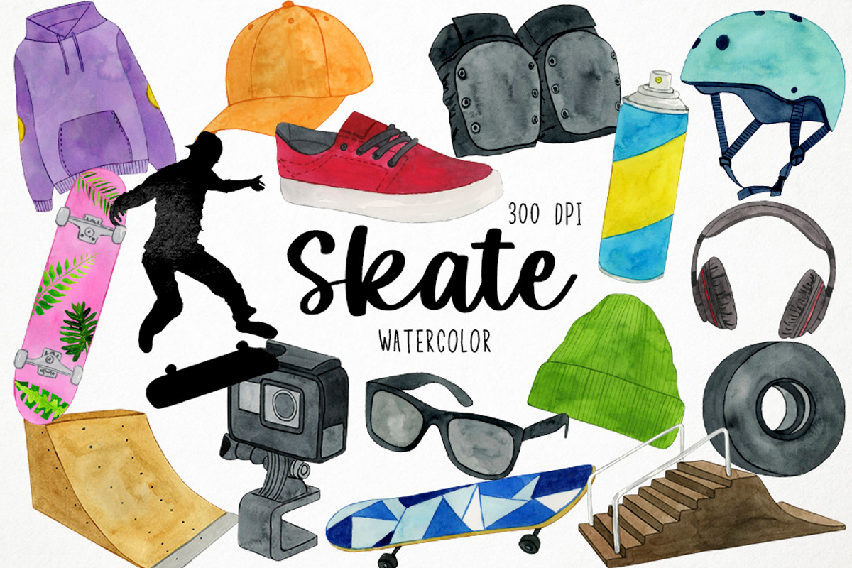 Watercolor Skate Clipart, Skateboard, an Object Graphic by Paulaparaula (Photo 1 of 3)