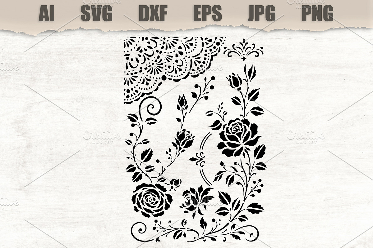 Stencil Vintage Rose Floral Ornament, an Object Illustration by MARYCRAFTIRIA (Photo 1 of 3)