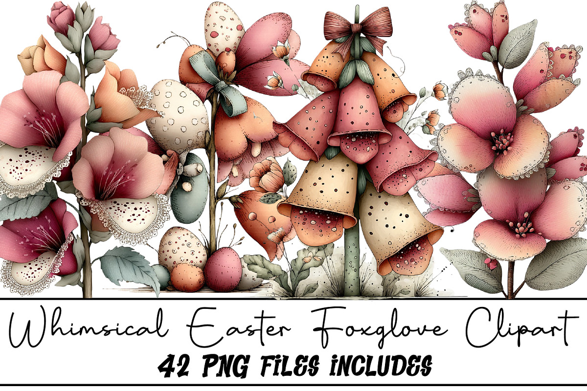 Whimsical Easter Foxglove Clipart, an Illustration by DreamArtGraphic (Photo 1 of 5)