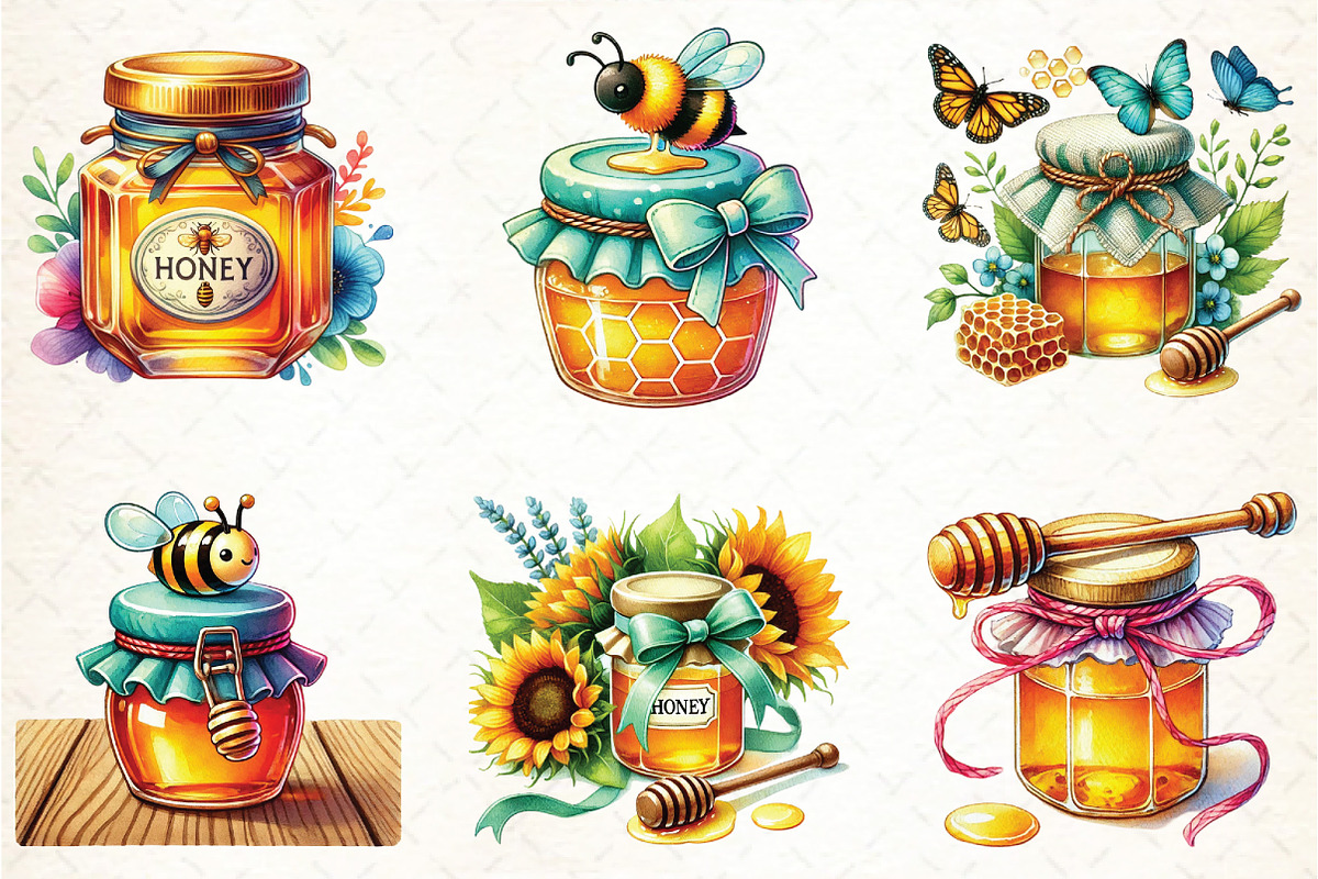 Spring Honey Jar Sublimation Clipart, an Illustration by DreamCafeArt (Photo 3 of 5)