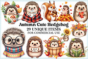 Watercolor Autumn Cute Hedgehog PNG, an Illustration by Craft Nest (Thumbnail 1 of 9)