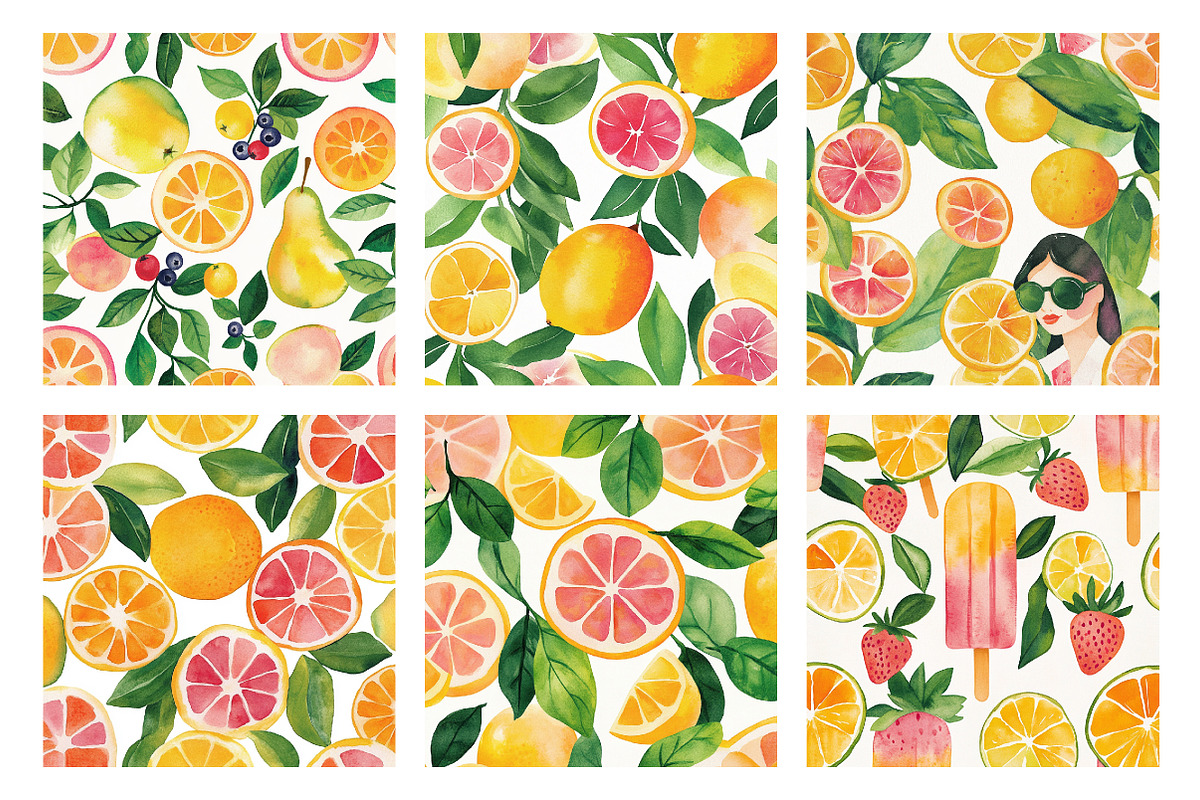 Mixed Fruits Summer Digital Papers, an Illustration by SinaCreation (Photo 2 of 5)