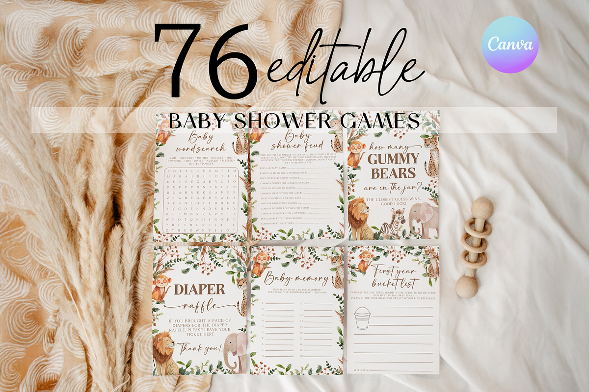 Safari Baby Shower Game Bundle, a Templates & Theme by VeliusCreativeStudio (Photo 1 of 6)