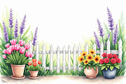 Spring Potted Flowers Fence Clipart, an Illustration by hafijul (Thumbnail 6 of 13)