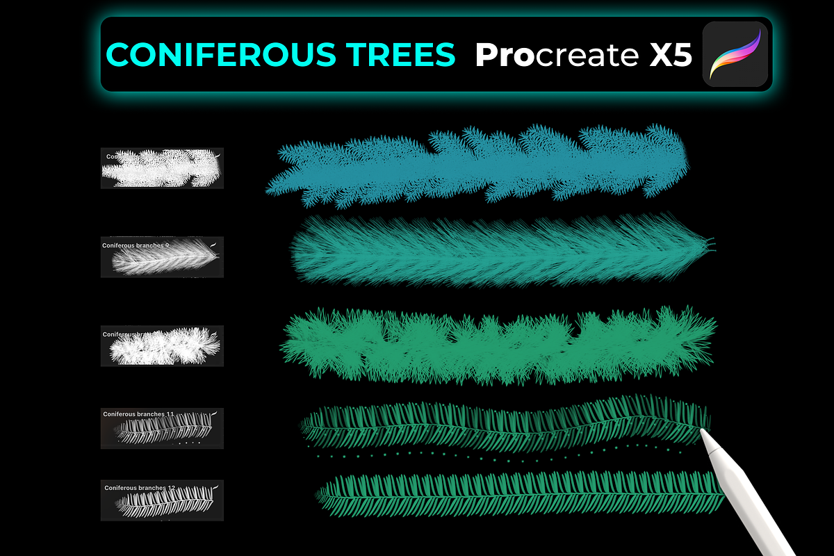15 CONIFEROUS BRANCHES PROCREATE X5, a Brush Add-On by Graphics Resources (Photo 5 of 8)