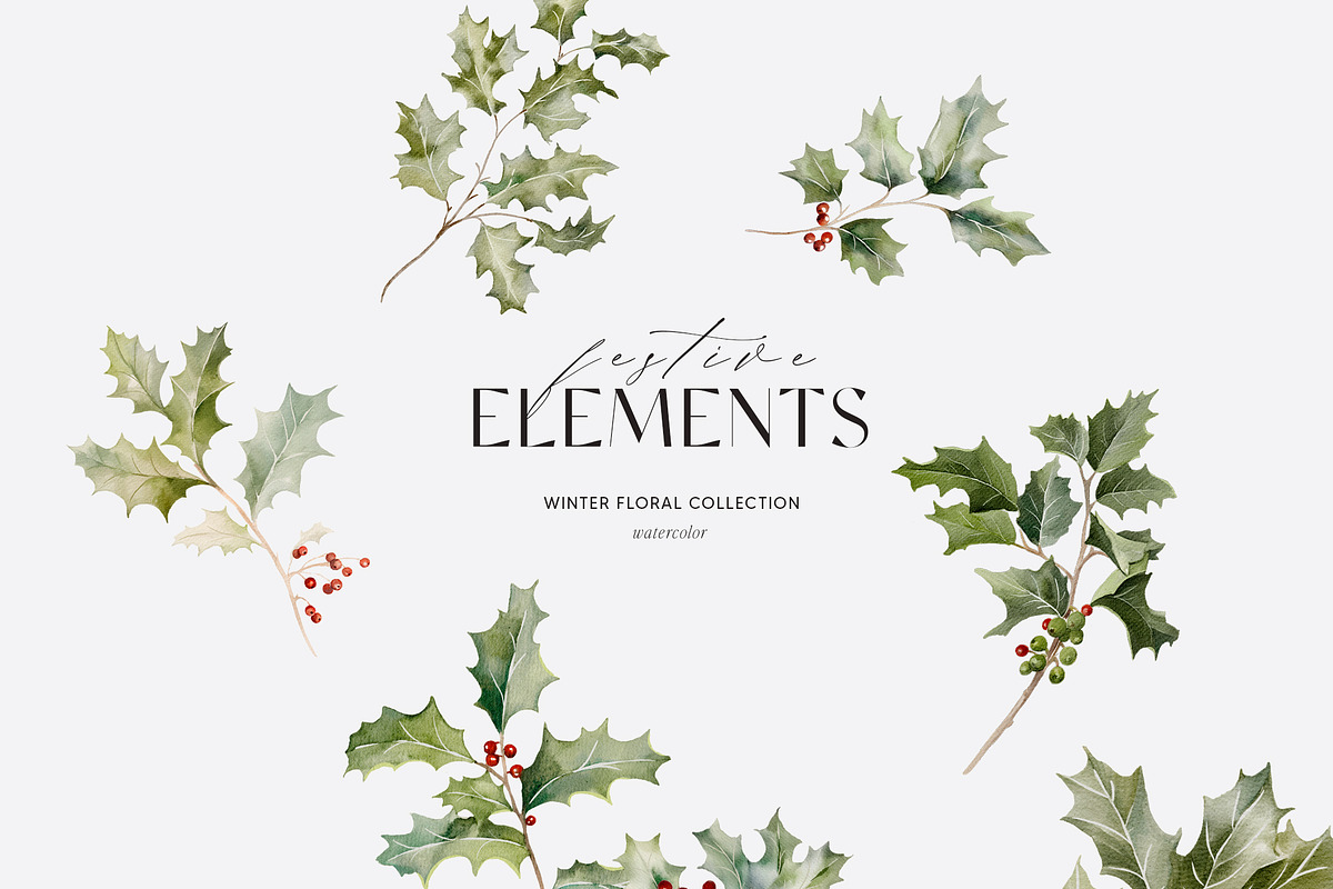 FLORAL WINTER BOX Watercolor Bundle, a Seasonal Illustration by Muse Artist (Photo 46 of 95)