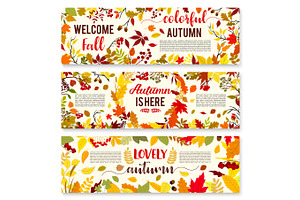 Welcome Autumn Banner Set With Fall Leaf Wreath