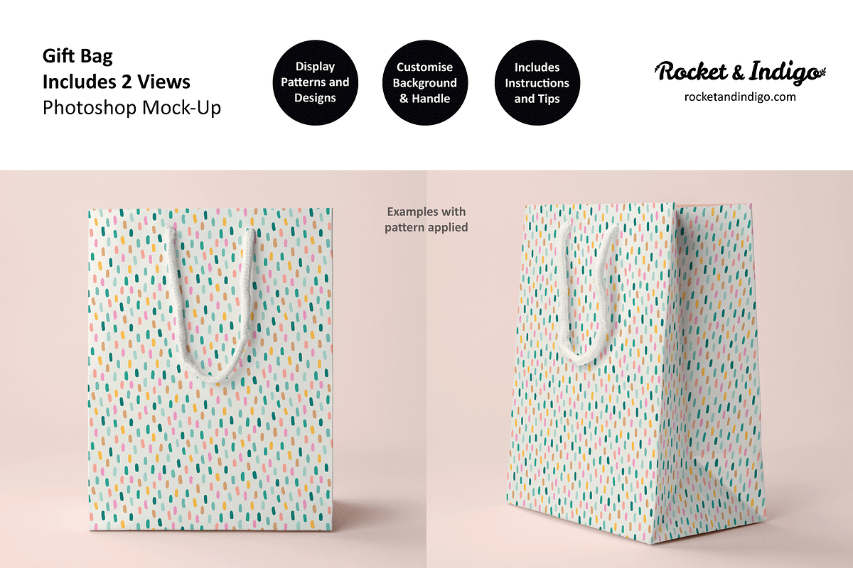 Gift Bag (2 views) Photoshop Mock-Up, a Product Mockup by Rocket & Indigo (Photo 2 of 4)