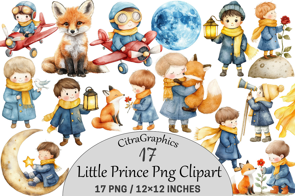 Little Prince Watercolor Clipart, a Seasonal Illustration by CitraGraphics (Photo 1 of 6)