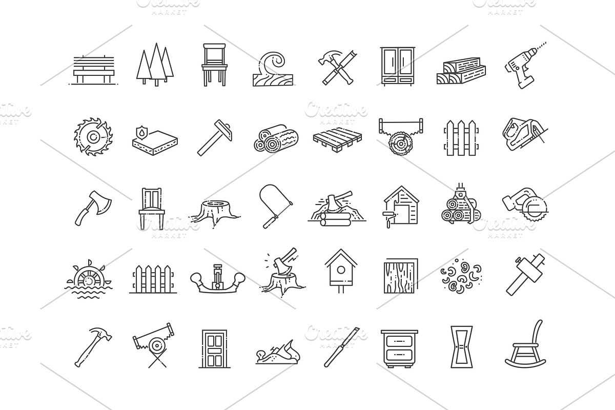 Logging, sawmill line icons, an Outline Icon by Tettygreen (Photo 2 of 2)