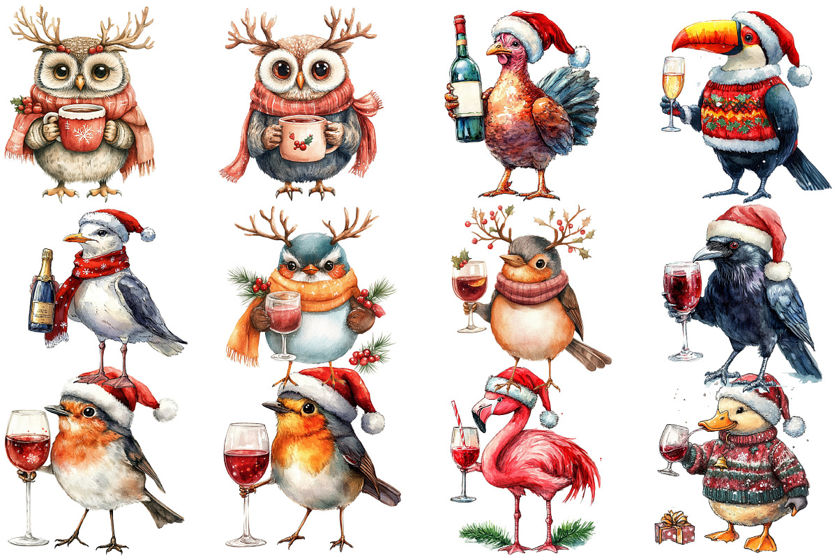Christmas Funny Bird with Wine, an Illustration by DreamArtGraphic (Photo 4 of 5)