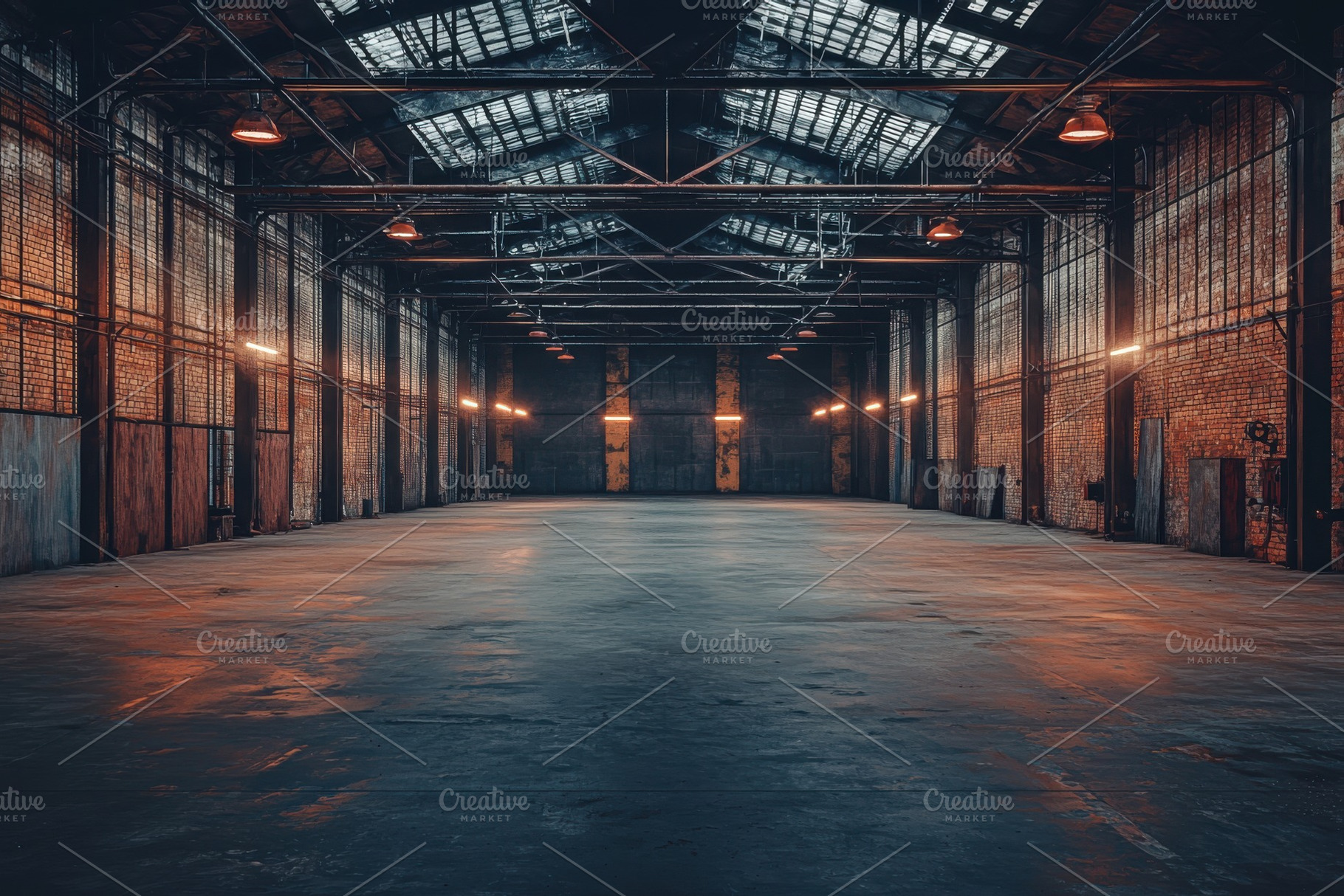 Industrial warehouse interior brick, a Photo by Pixeness Studio