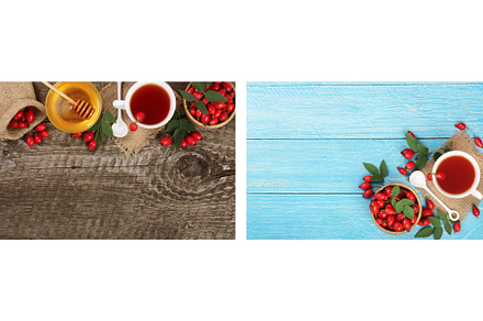 tea with rose hips and honey on old, a Food & Drink Photo by NataPhoto