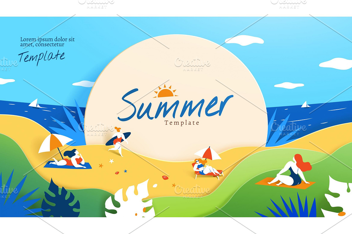 Paper Art Beach Vacation Template, a Social Media Template by TotallypicRF