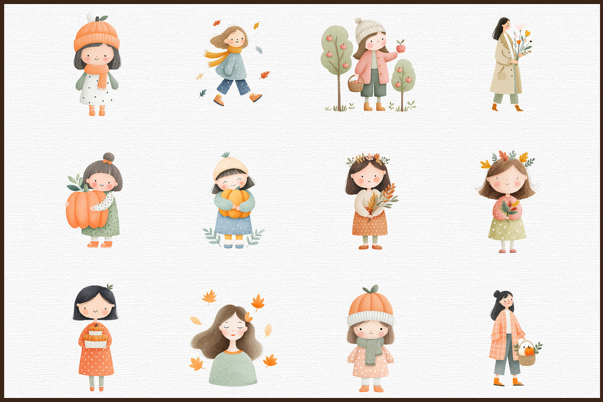 Watercolor Autumn Clipart Fall Girls, an Illustration by Sublimation Artist (Photo 3 of 6)