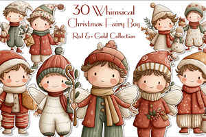 Whimsical Christmas Red Fairy Boy, a Seasonal Illustration by V Design Creator