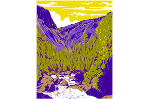 Illilouette Gorge Merced River WPA, an Illustration by patrimonio