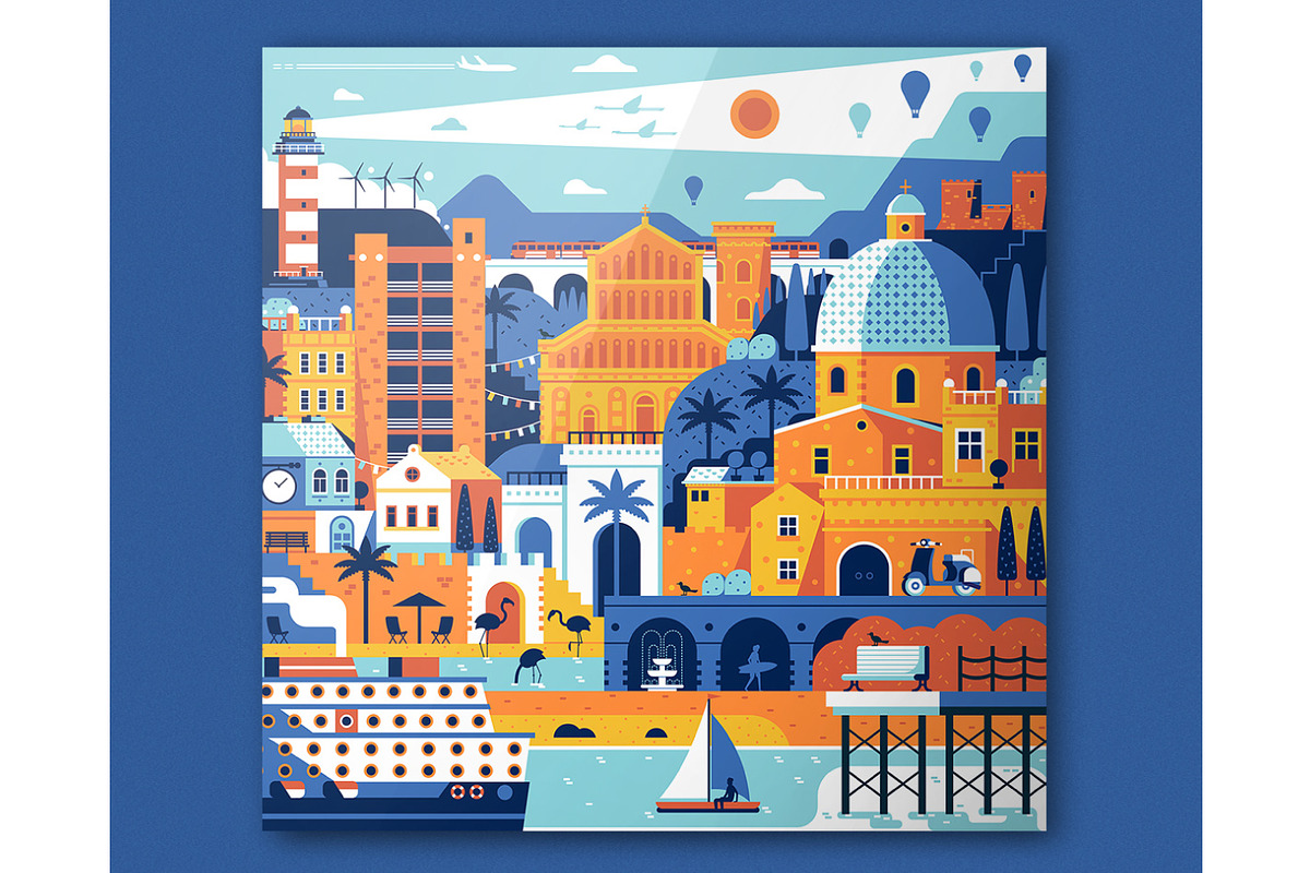 Mediterranean Sea Town Travel Poster, an Illustration by Alex Krugli (Photo 2 of 7)