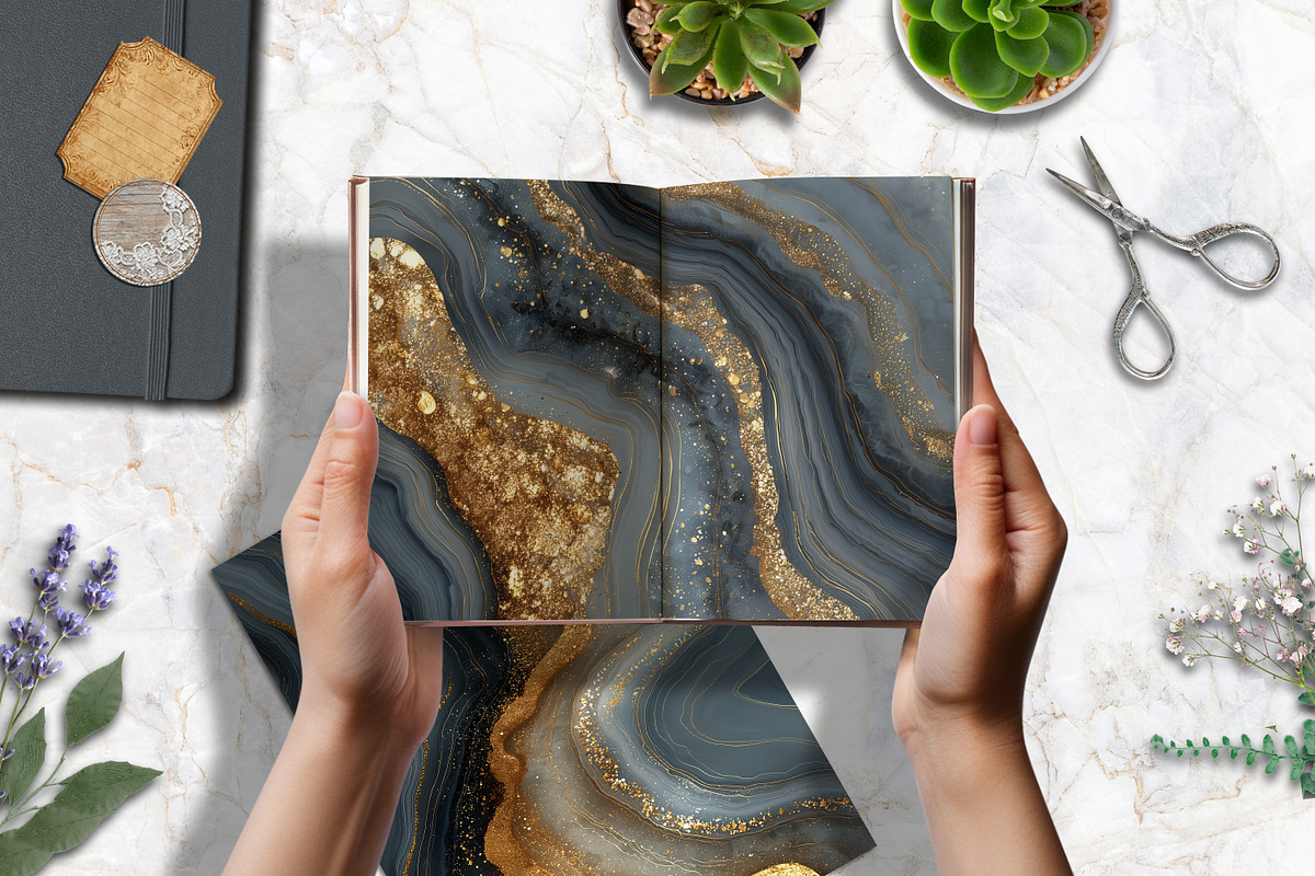 Golden Gray Agate Textures Paper Set, a Background Graphic by V Design Creator (Photo 2 of 12)