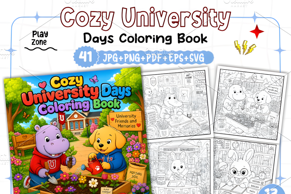 Adult Cozy University Days Coloring, a Decorative Illustration by Design Station (Photo 1 of 7)