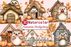 Autumn Hedgehog with House Clipart, an Illustration by CitraGraphics