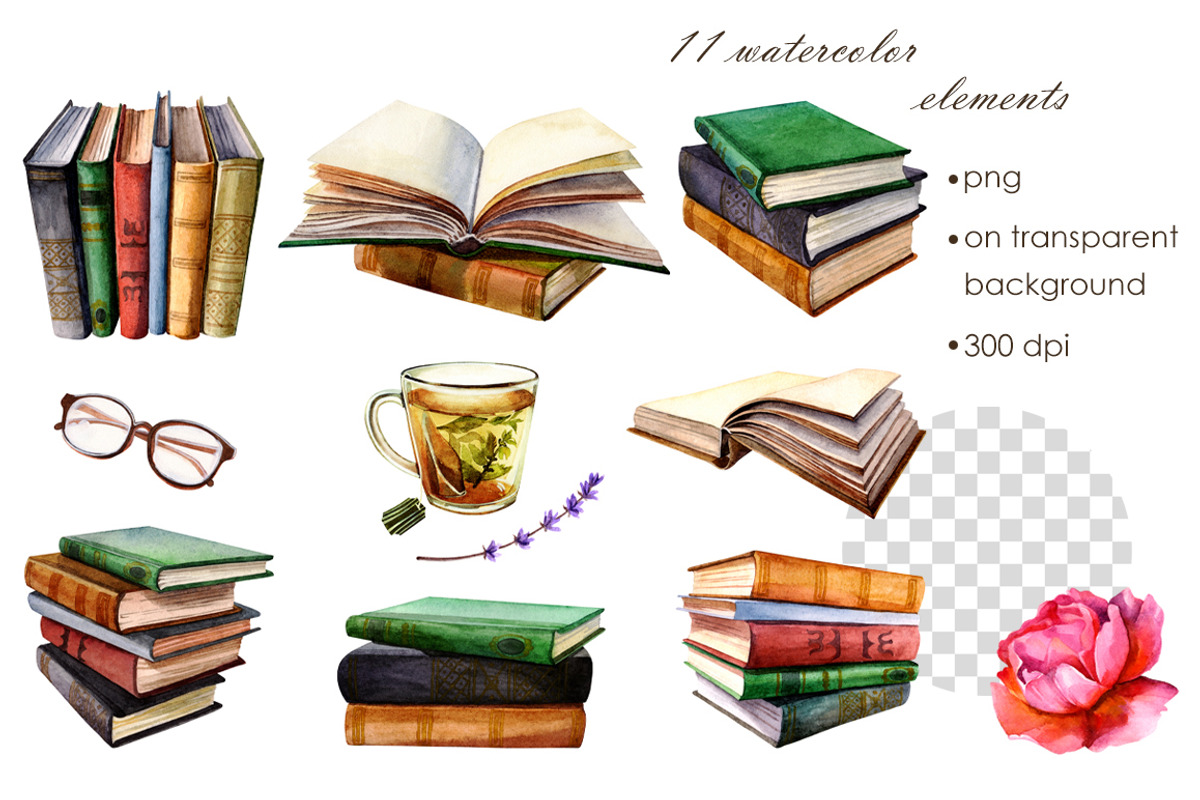 Books watercolor set, an Object Illustration by Olha Urdeichuk (Photo 3 of 9)