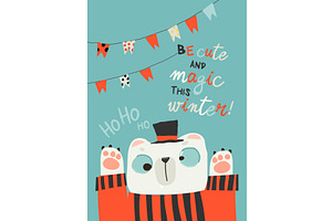 Cute Polar Bear on Blue Background, an Object Illustration by Maria Starus