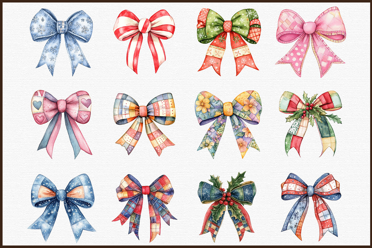 Christmas Coquette Bow Patchwork Cli, an Illustration by Sublimation Artist (Photo 3 of 6)