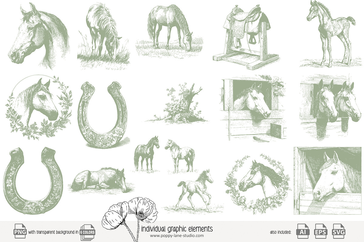 80 line art Horse Stable clip art, an Animal Illustration by Poppy Lane Studio (Photo 2 of 12)