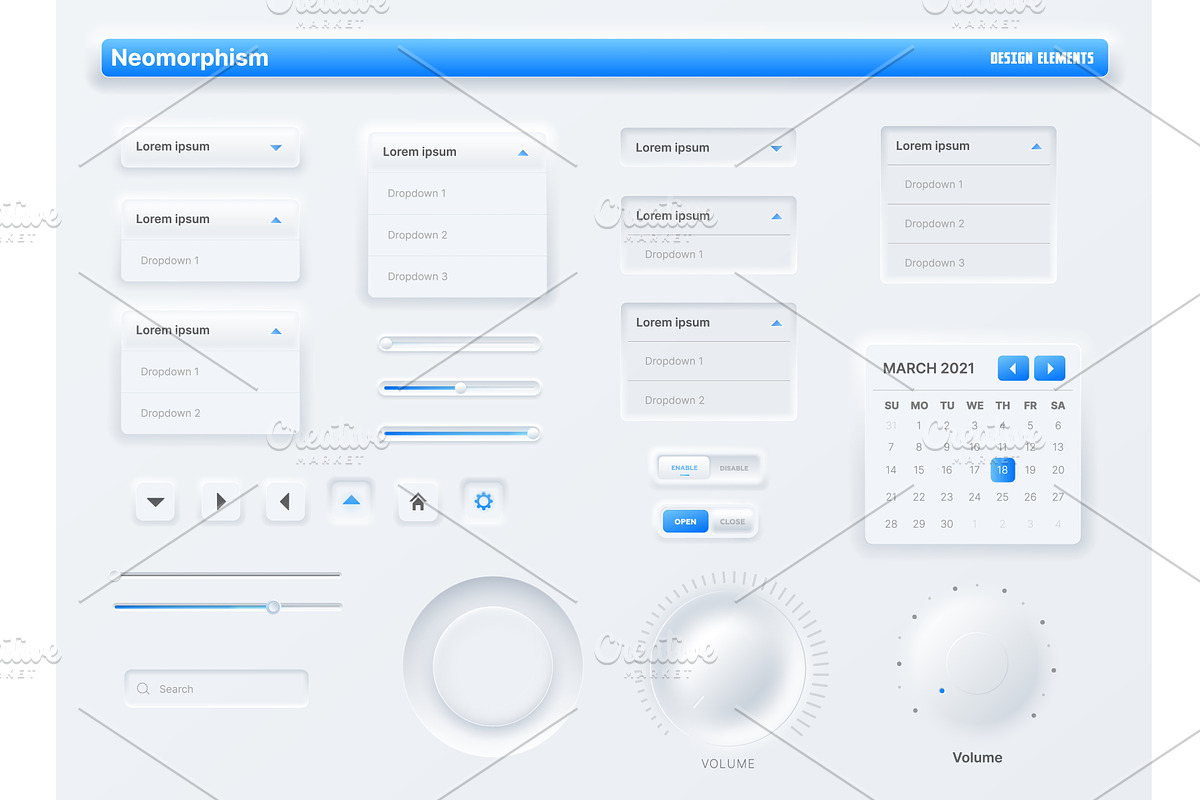 Neumorphic UI user interface buttons, a Templates & Theme by Vector Tradition