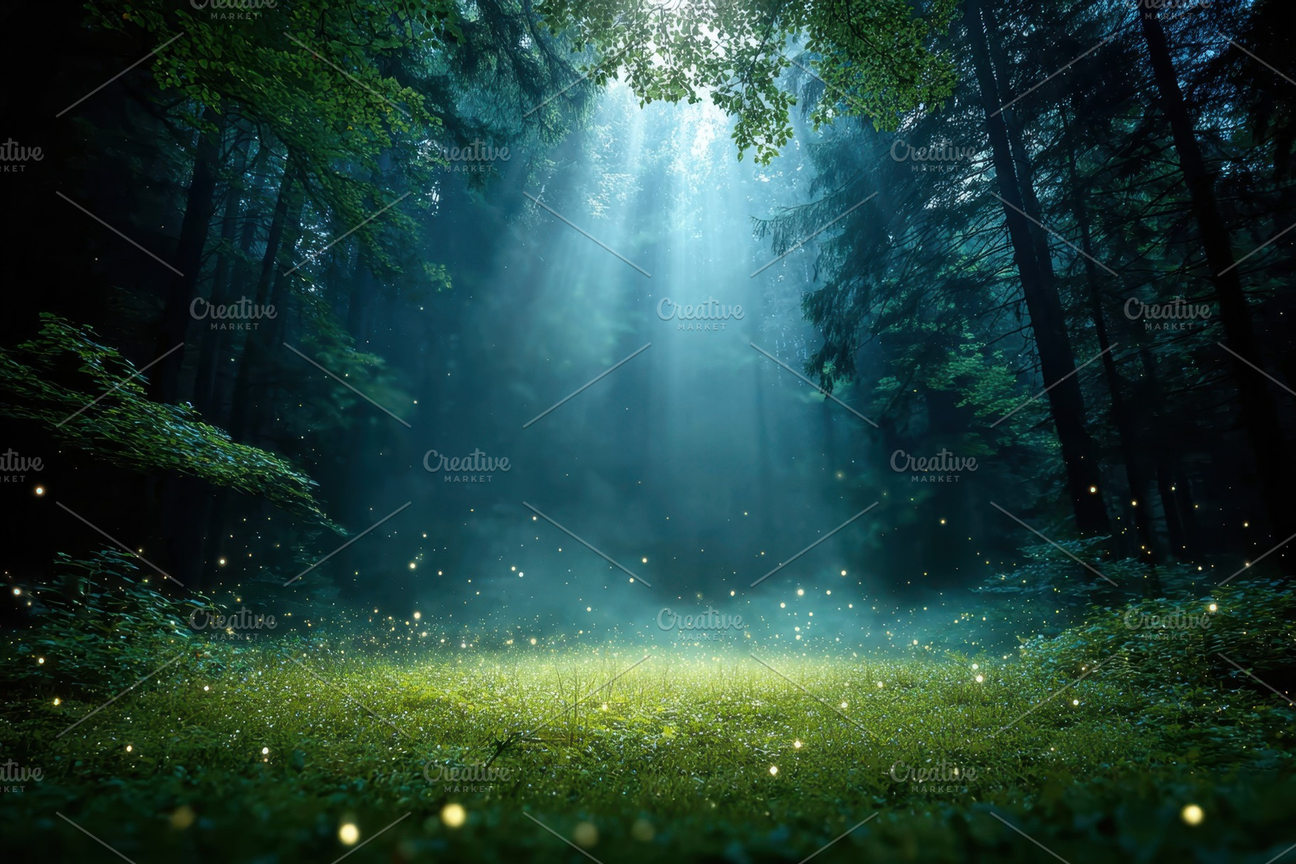 Mystical forest with sunlight and glowing particles, a Nature Photo by AlyaAnd