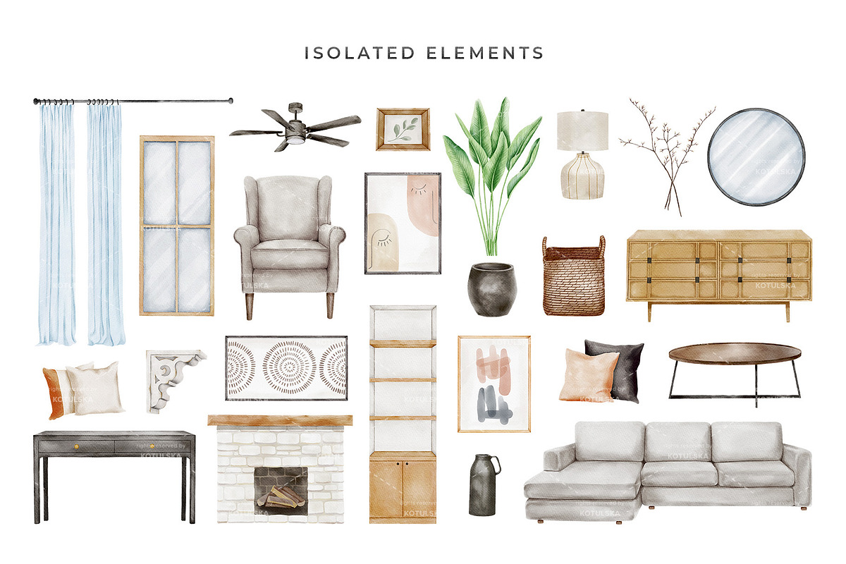 Watercolor Interior Creator, a Decorative Illustration by Kotulska (Photo 6 of 18)