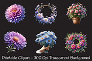 Aster Flower Watercolor Cliparts, an Illustration by RobertsArt (Thumbnail 2 of 8)