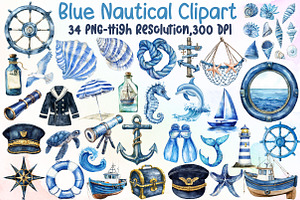 Watercolor Blue Nautical Clipart Bun, an Illustration by Sublimation Artist