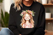 Cute Girl with Flowers Clipart, an Illustration by DreamCafeArt (Thumbnail 6 of 8)