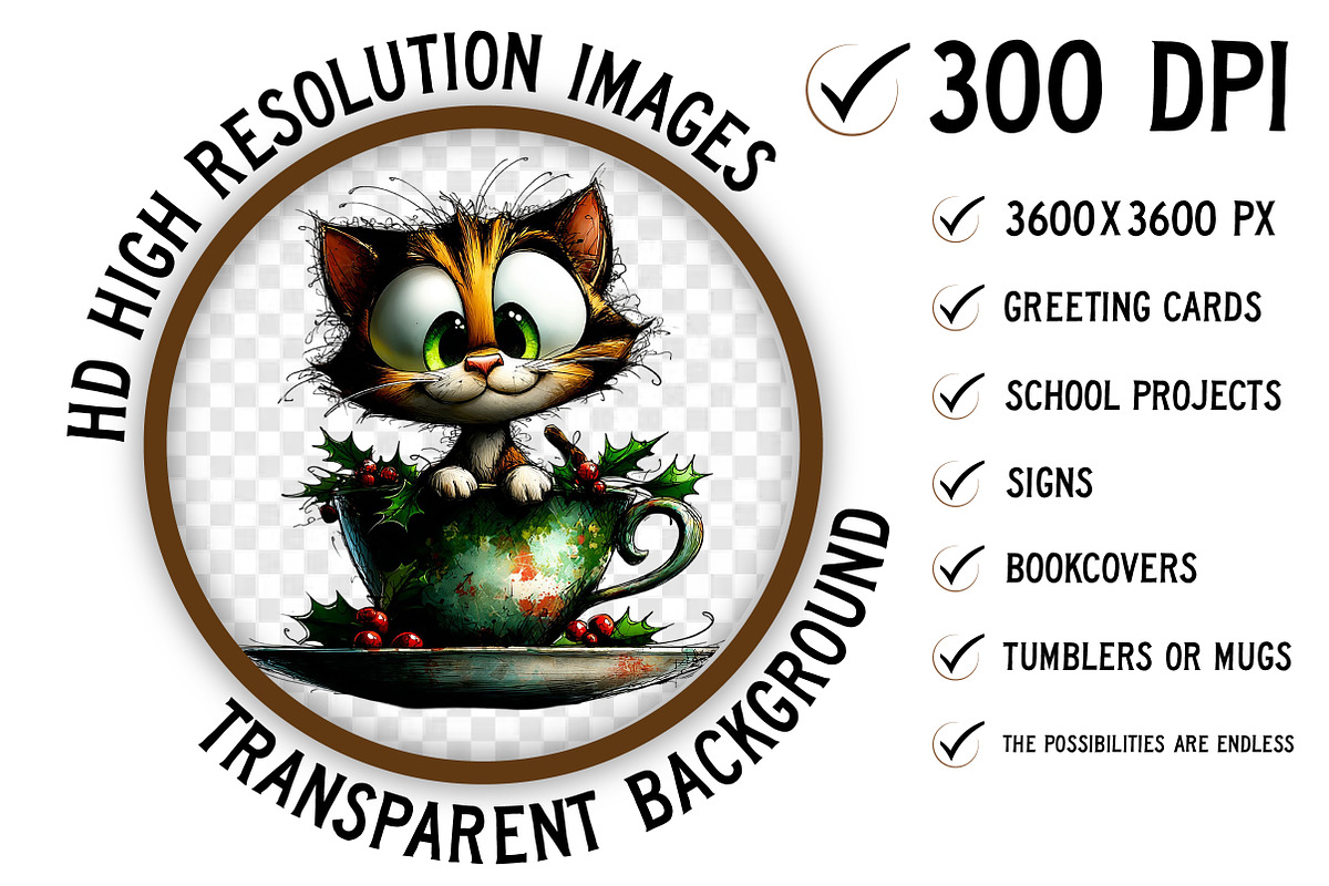 Whimsical Christmas Cat Clipart, an Illustration by Craft Nest (Photo 3 of 8)