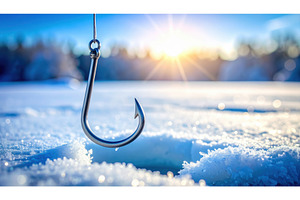 Metal fishing hook hangs over hole, a Sports & Recreation Photo by Igor Tichonow