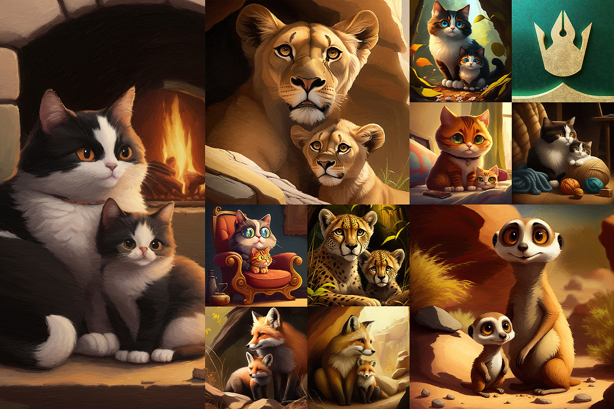 Mother and Baby Animal Art Prints, an Animal Illustration by pixaroma (Photo 5 of 15)