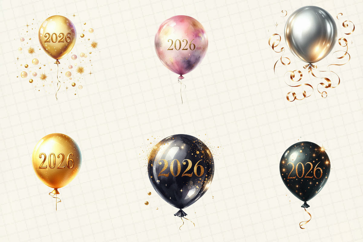 New Year Balloon Clipart, an Illustration by DreamCafeArt (Photo 4 of 6)
