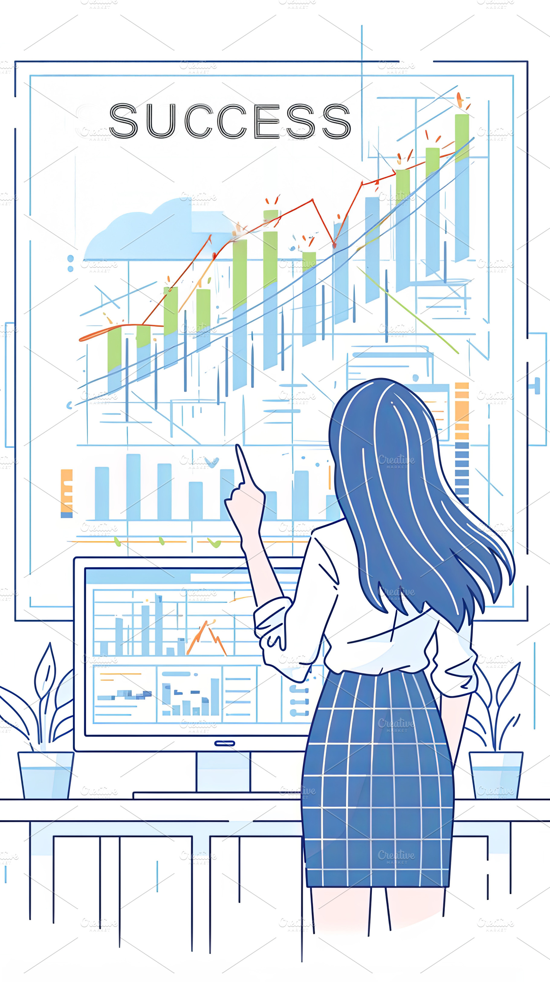 Woman analyzing business growth charts in modern office environment, a Photo by AS photostudio
