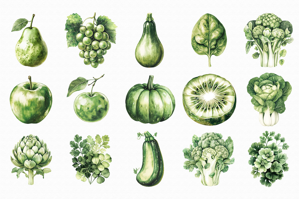 Watercolor Green Fruit And Vegetable, an Illustration by Libby Wishes (Photo 2 of 5)
