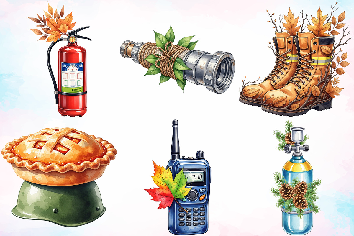 Watercolor Autumn Firefighter PNG, a Seasonal Illustration by Canvas Craft (Photo 2 of 8)